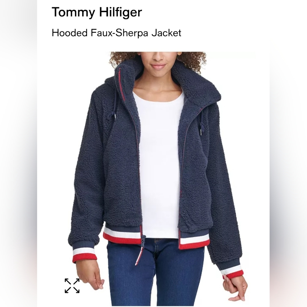 Tommy Hilfiger navy blue Faux Sherpa Full Zip  Hooded Jacket